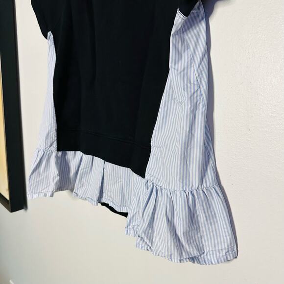 Red Valentino Black Short Sleeve Pinstripe Accent Side Crewneck Shirt Size Large - Picture 10 of 11